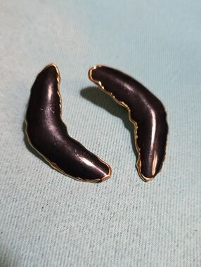 Black Gold-Trim Crescent Clip-On Earrings -